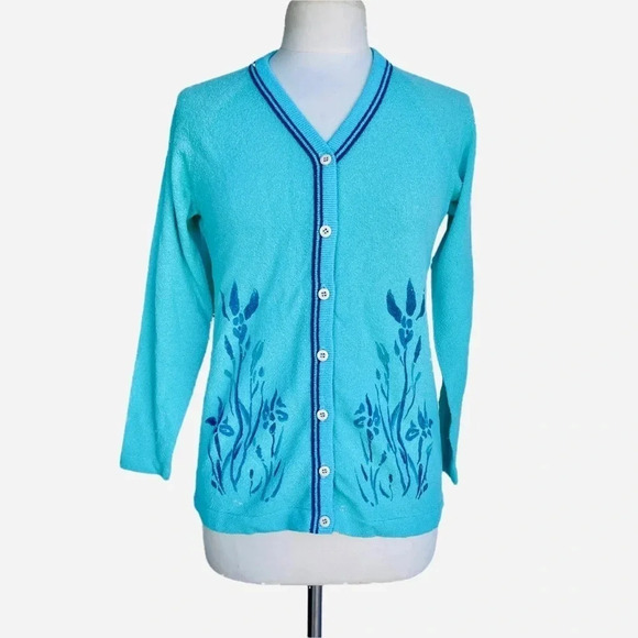 TALBOTS Women’s Size 36 Turquoise Button Front Vintage Cardigan - Picture 2 of 4